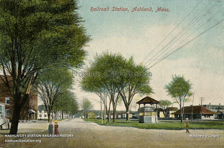 Postcard Railroad Station, Ashland, Massachusetts Railroad History