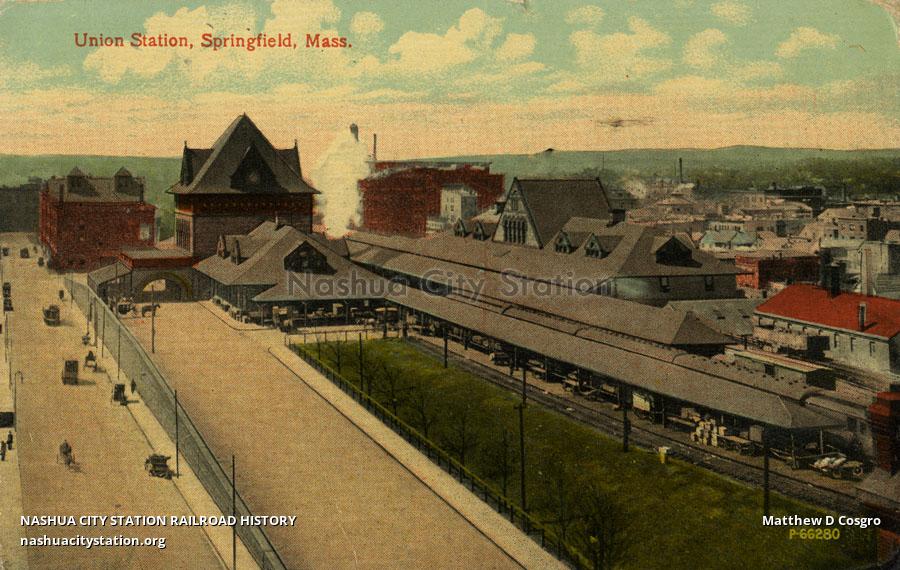 Postcard Union Station, Springfield, Massachusetts Railroad History