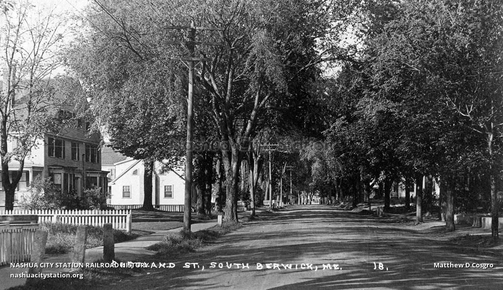 Postcard Portland Street, South Berwick, Maine Railroad History