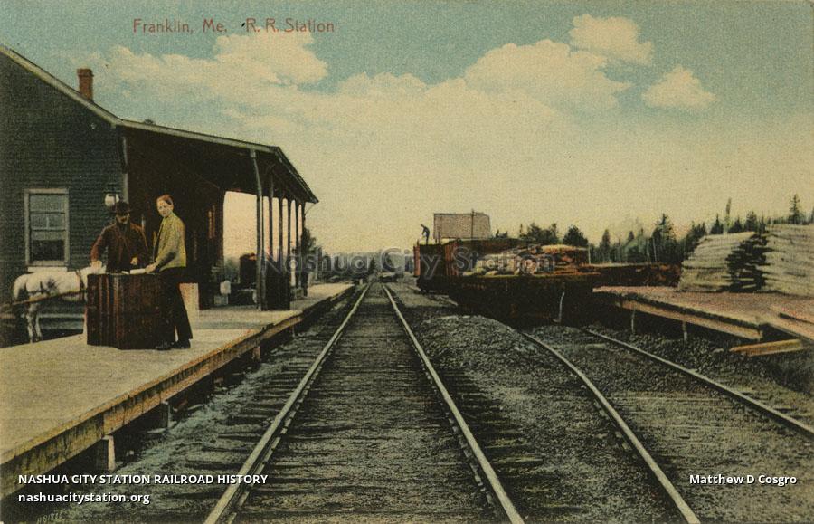 Postcard Franklin, Maine Railroad Station Railroad History