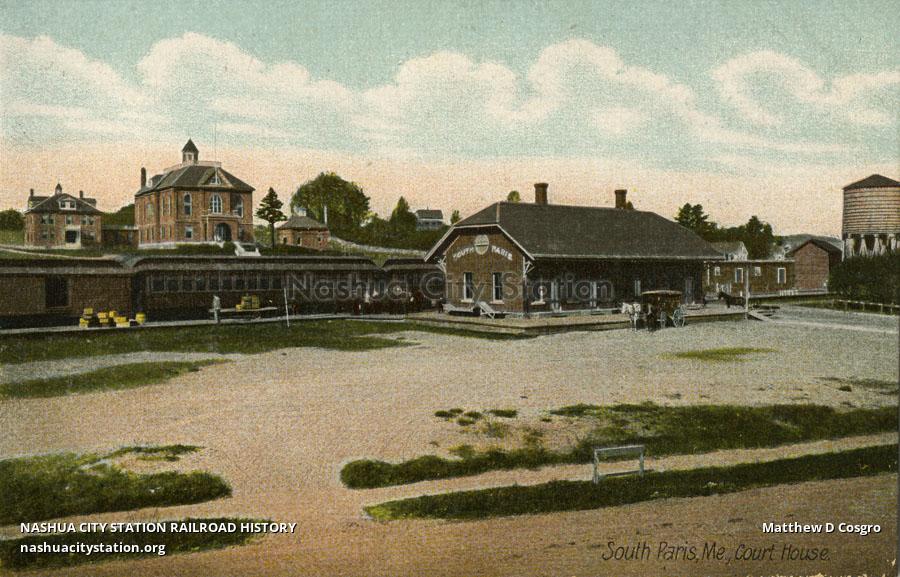 Postcard South Paris, Maine, Court House Railroad History