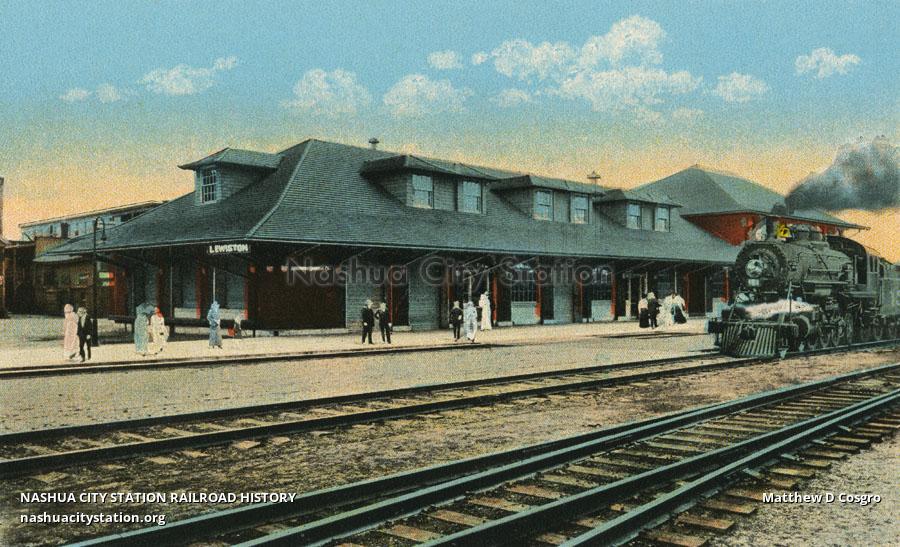 Postcard Maine Central Railroad Station, Lewiston, Maine Railroad