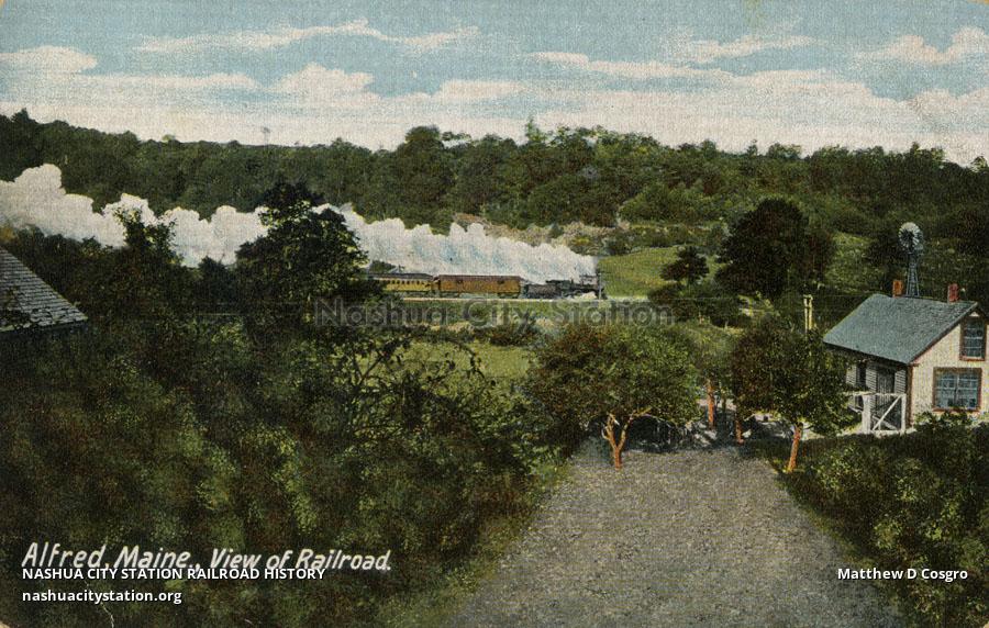 Postcard Alfred, Maine, View of Railroad Railroad History