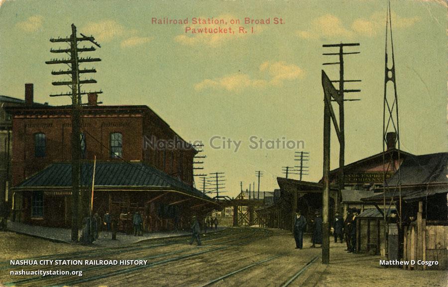 Postcard Railroad Station on Broad Street, Pawtucket, Rhode Island