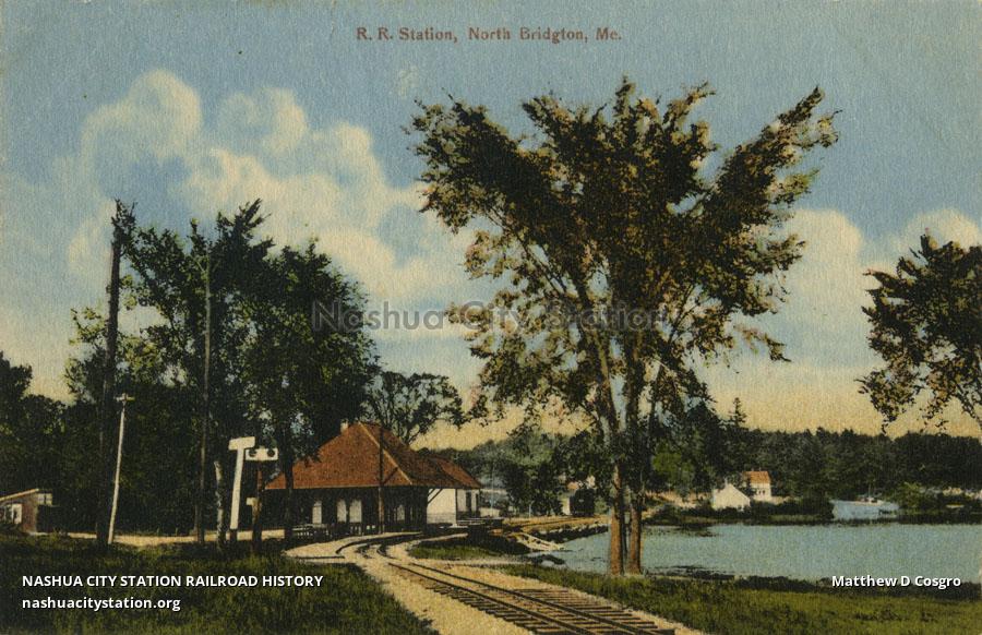 Postcard Railroad Station, North Bridgton, Maine Railroad History