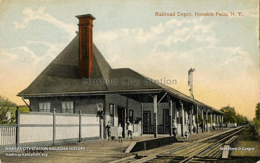 Postcard Railroad Depot, Hoosick Falls, New York Railroad History