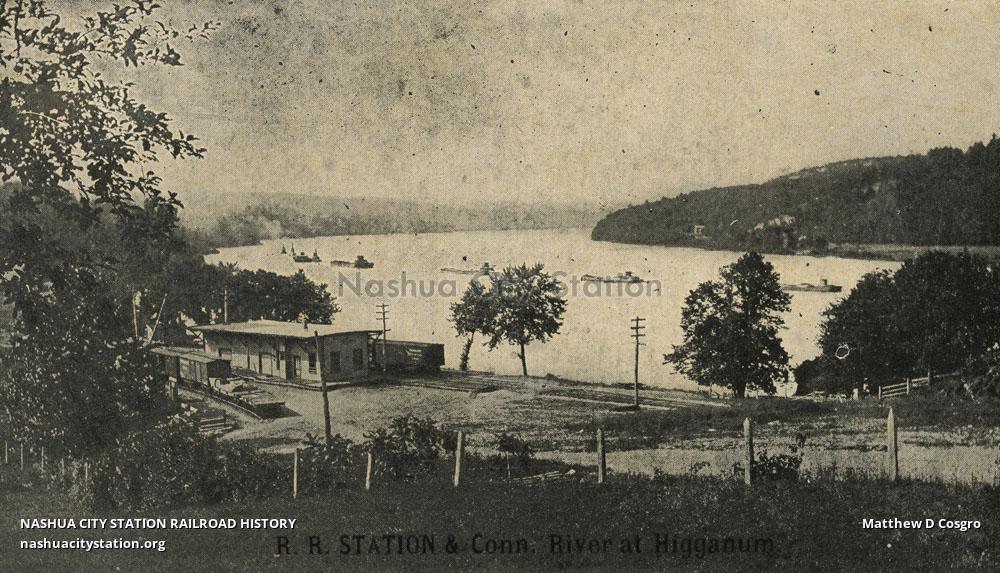 Postcard Railroad Station and Connecticut River at Higganum Railroad History