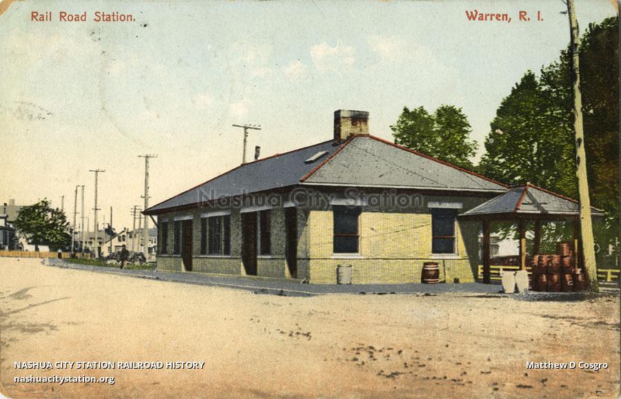 Postcard Railroad Station, Warren, Rhode Island Railroad History