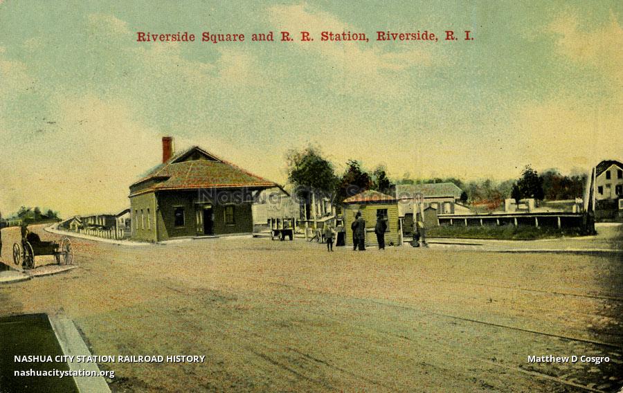 Postcard Riverside Square and Railroad Station, Riverside, Rhode