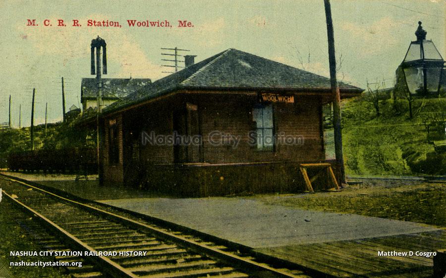Postcard Maine Central Railroad Station, Woolwich, Maine Railroad