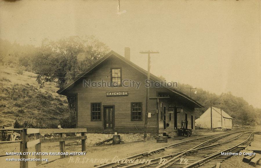 Postcard Railroad Station, Cavendish, Vermont Railroad History