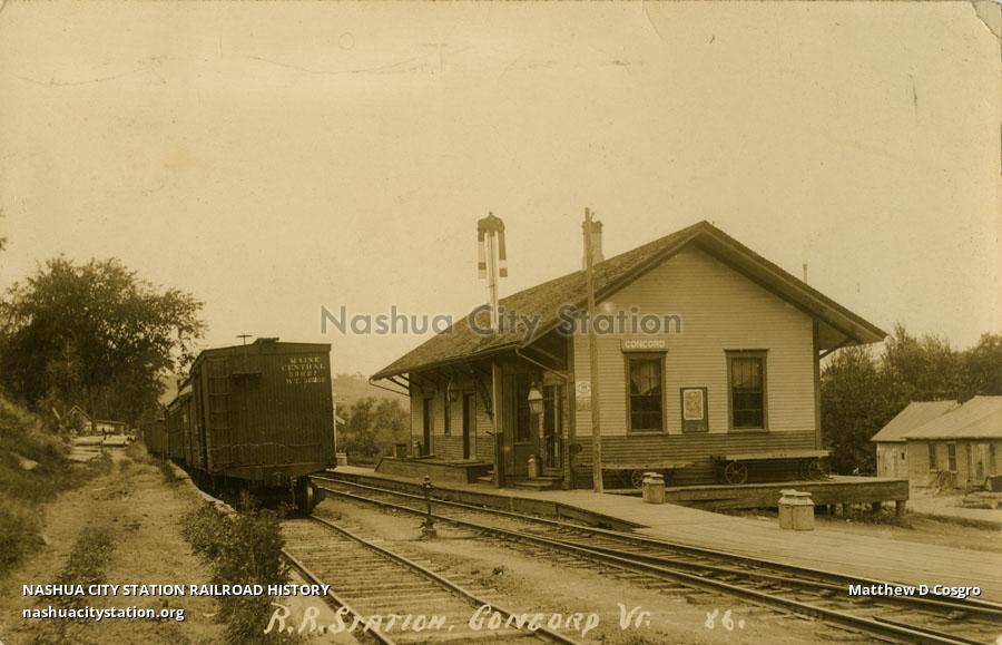 Postcard Railroad Station, Concord, Vermont Railroad History