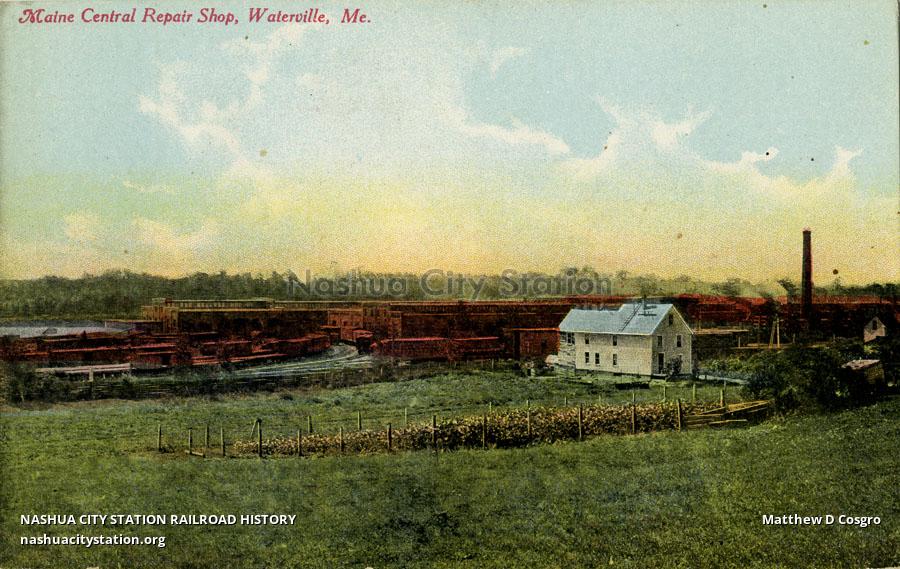 Postcard Maine Central Repair Shop, Waterville, Maine Railroad History