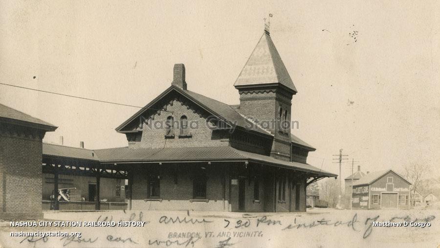 Postcard Brandon, Vermont and Vicinity Railroad History