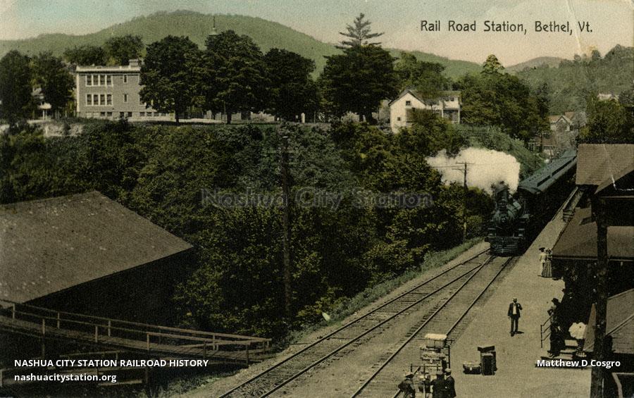Postcard Railroad Station, Bethel, Vermont Railroad History