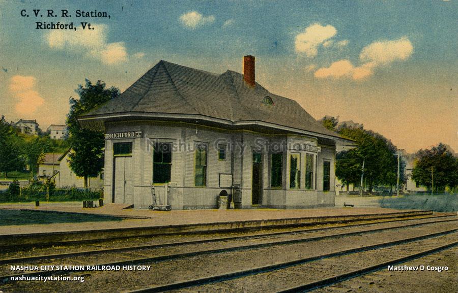 Postcard Central Vermont Railroad Station, Richford, Vermont