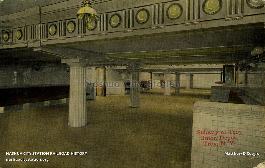 Postcard Subway of Troy Union Depot, Troy, New York Railroad History