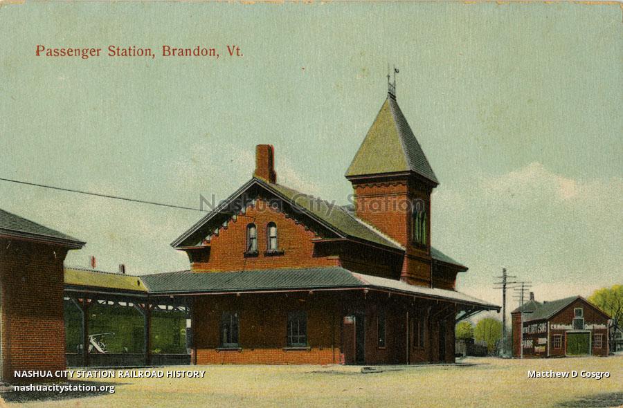 Postcard Passenger Station, Brandon, VT Railroad History