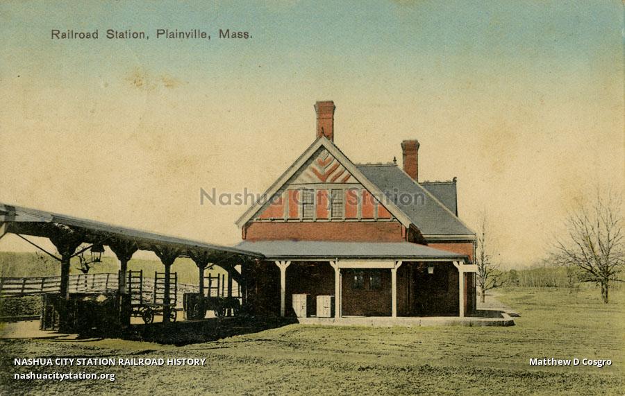 Postcard Railroad Station, Plainville, Massachusetts Railroad History