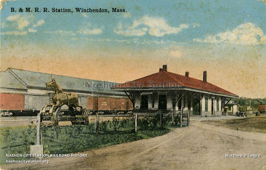 Postcard Railroad Station, Winchendon, Massachusetts Railroad History