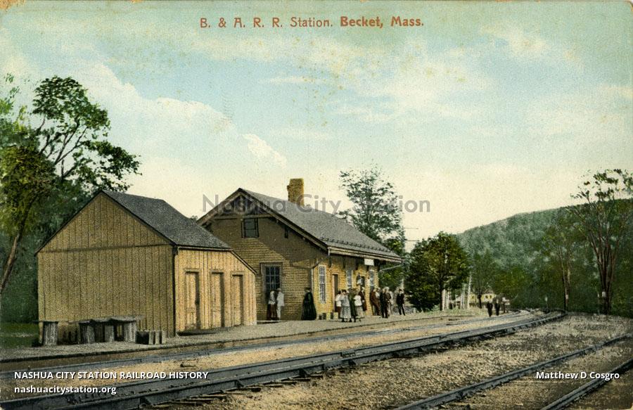 Postcard Boston & Albany Railroad Station, Becket, Massachusetts Railroad History
