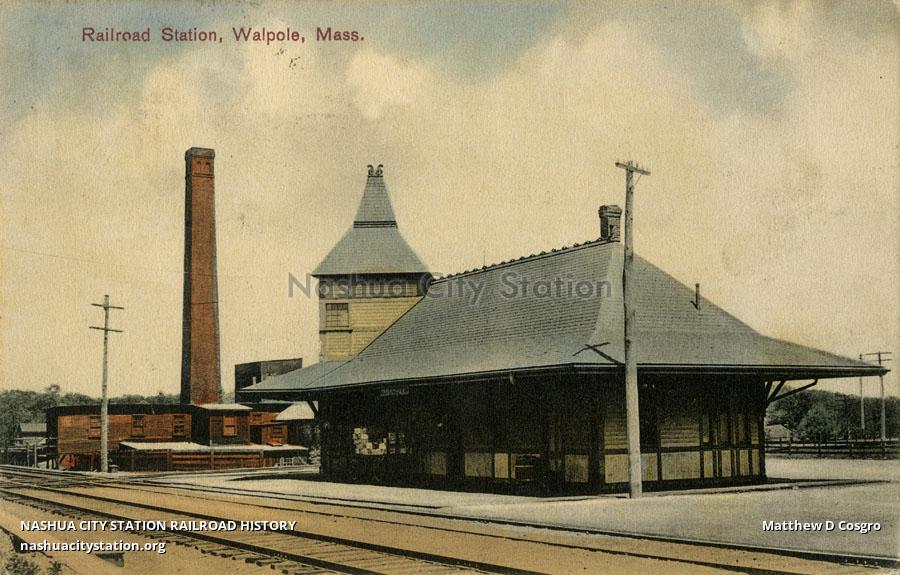 Postcard Railroad Station, Walpole, Massachusetts Railroad History
