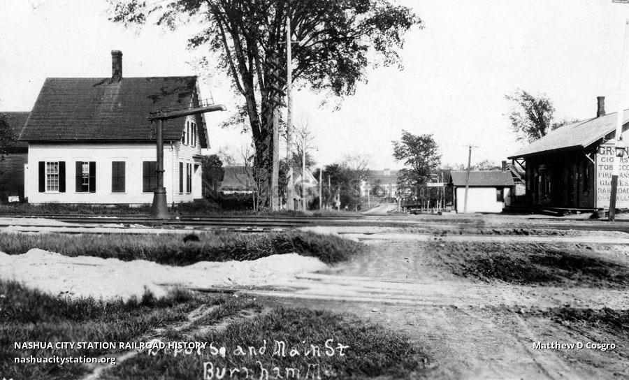 Postcard Depot Square and Main Street, Burnham, Maine Railroad History