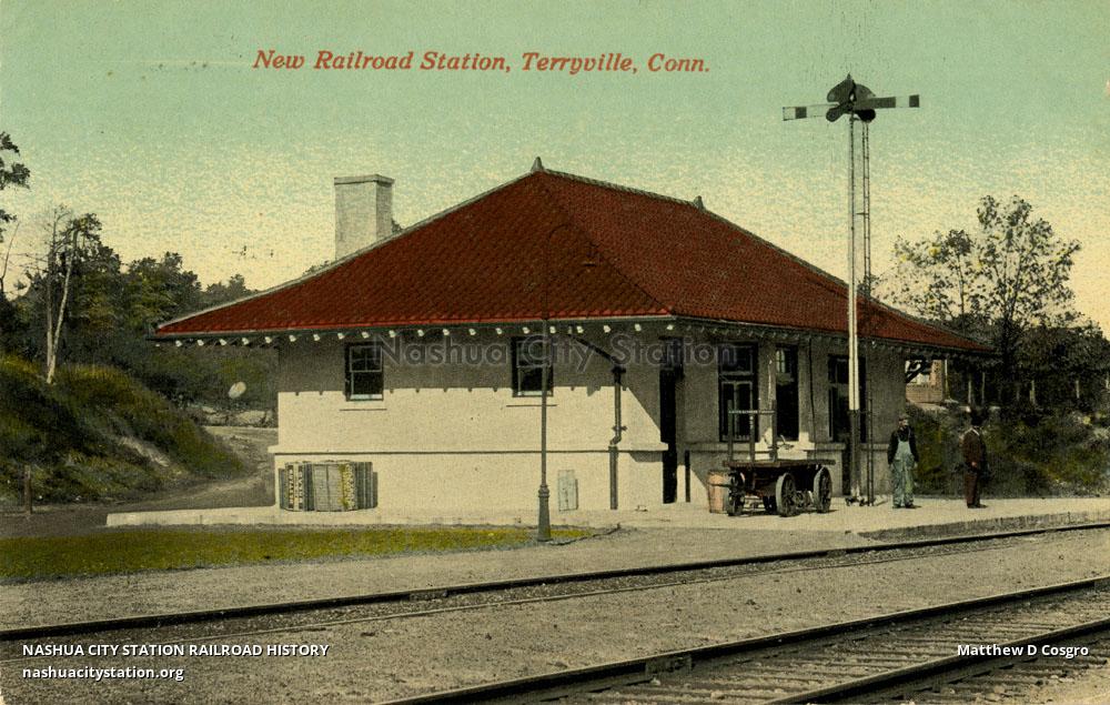 Postcard New Railroad Station, Terryville, Connecticut Railroad History