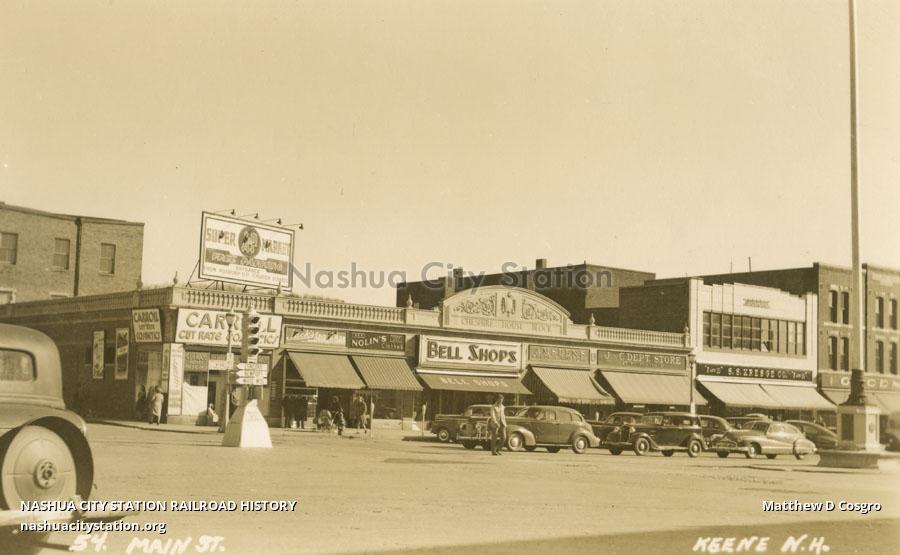 Postcard Main Street, Keene, New Hampshire Railroad History