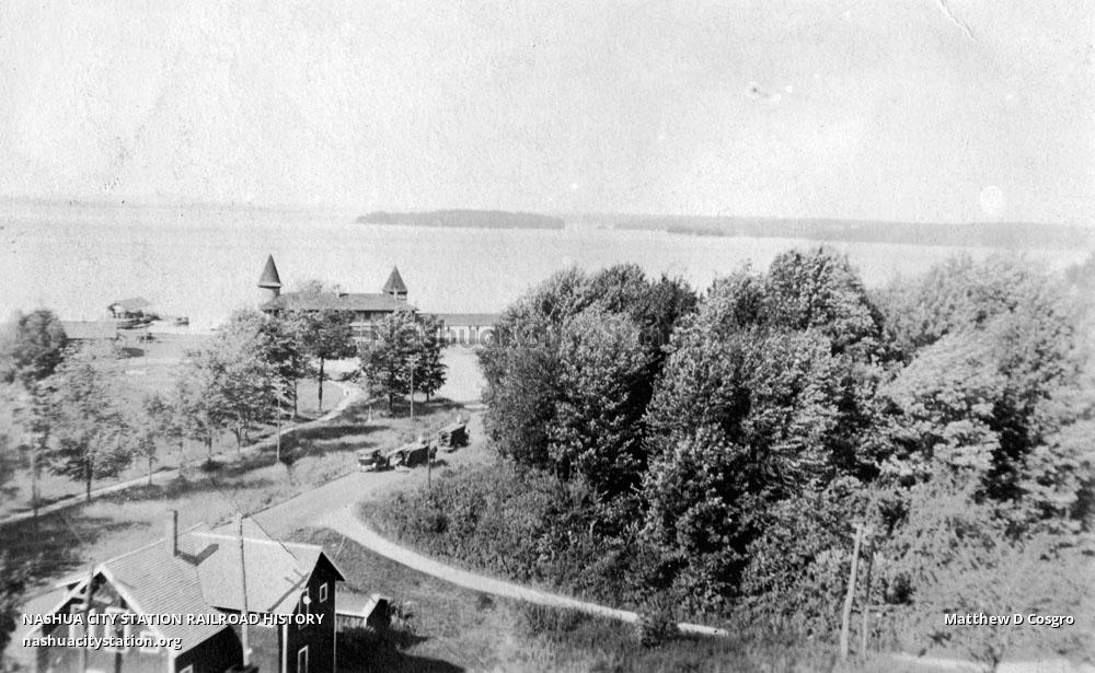 Postcard Birds Eye View of Sebago Lake, Maine Railroad History