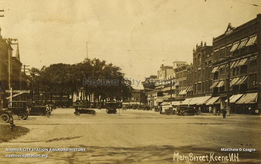 Postcard Main Street, Keene, New Hampshire Railroad History