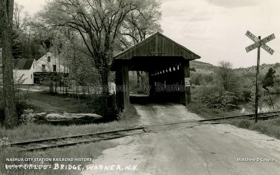 Postcard Waterloo Bridge, Warner, New Hampshire Railroad History