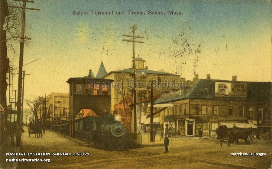 Postcard Salem Terminal and Trains, Salem, Massachusetts Railroad History