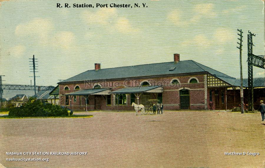 Postcard Railroad Station, Port Chester, New York Railroad History
