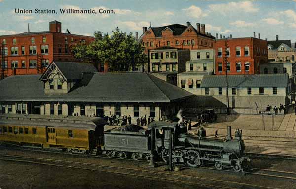 Postcard Union Station, Willimantic, Connecticut Railroad History