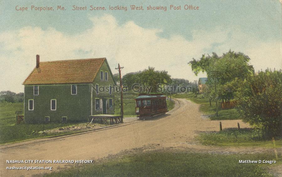 Postcard Cape Porpoise, Maine. Street Scene, looking West, showing