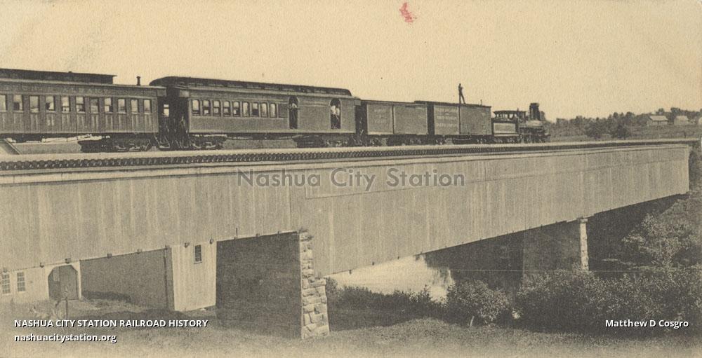 Postcard Old Wooden Bridge and Ware River Train, Baldwinville, Massachusetts Railroad History