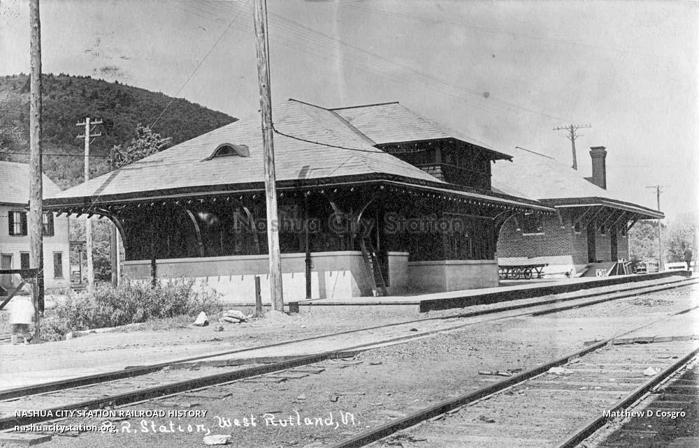 Postcard Railroad Station, West Rutland, Vermont Railroad History
