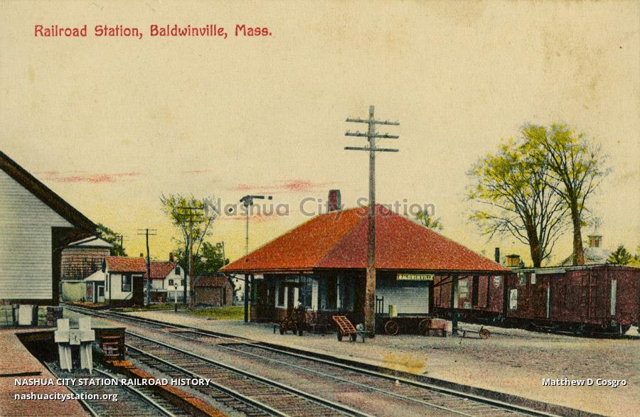 Postcard Railroad Station, Baldwinville, Massachusetts Railroad History