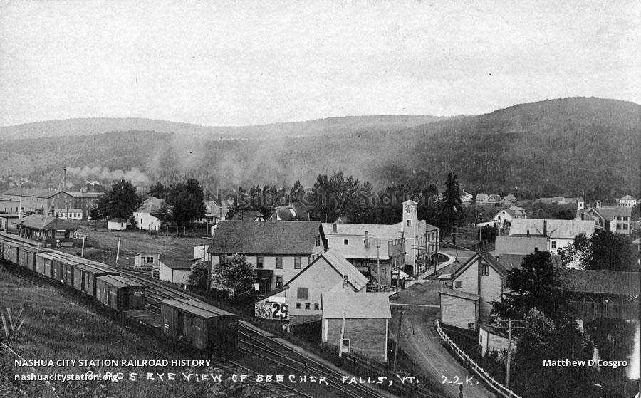 Postcard Bird's Eye View of Beecher Falls, Vermont Railroad History