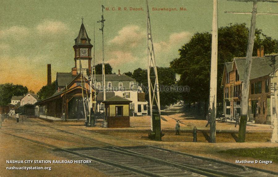 Postcard Maine Central Railroad Depot, Skowhegan, Maine Railroad History