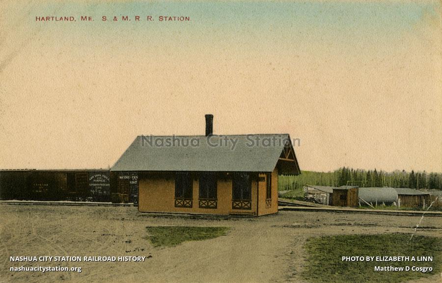 Postcard Hartland, Maine, Sebasticook & Moosehead Railroad Station Railroad History