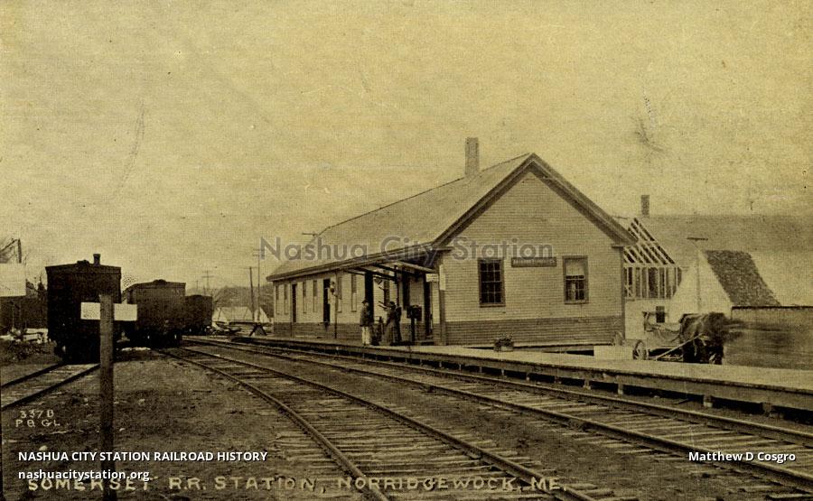 Postcard Somerset Railroad Station, Norridgewock, Maine Railroad History