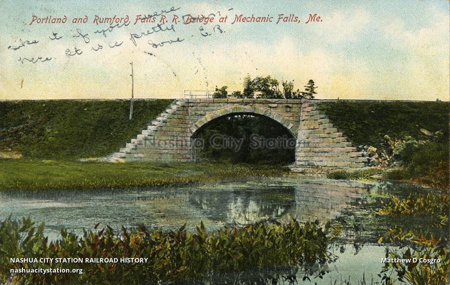 Postcard Portland & Rumford Falls Railroad Bridge at Mechanic Falls