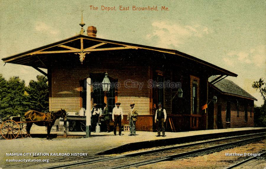Postcard The Depot, East Brownfield, Maine Railroad History