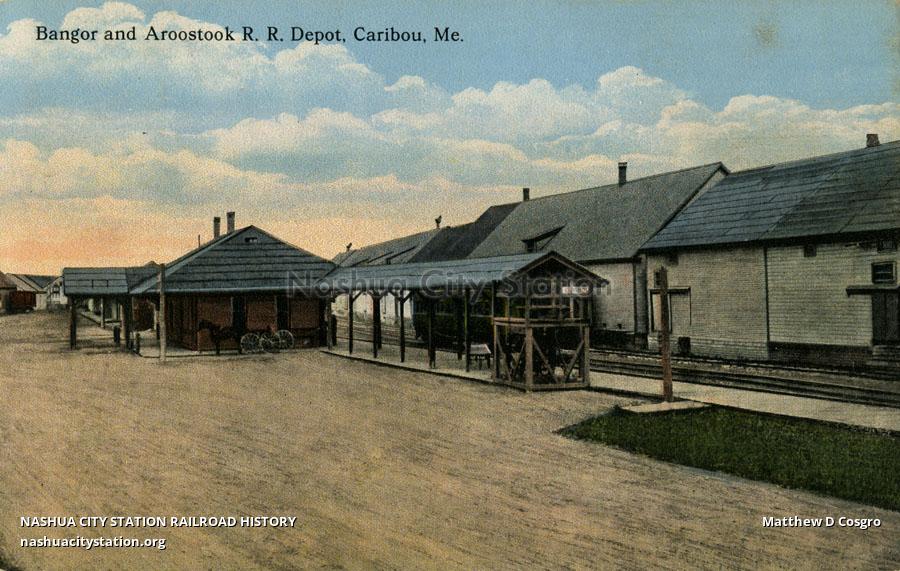 Postcard Bangor & Aroostook Railroad Depot, Caribou, Maine Railroad