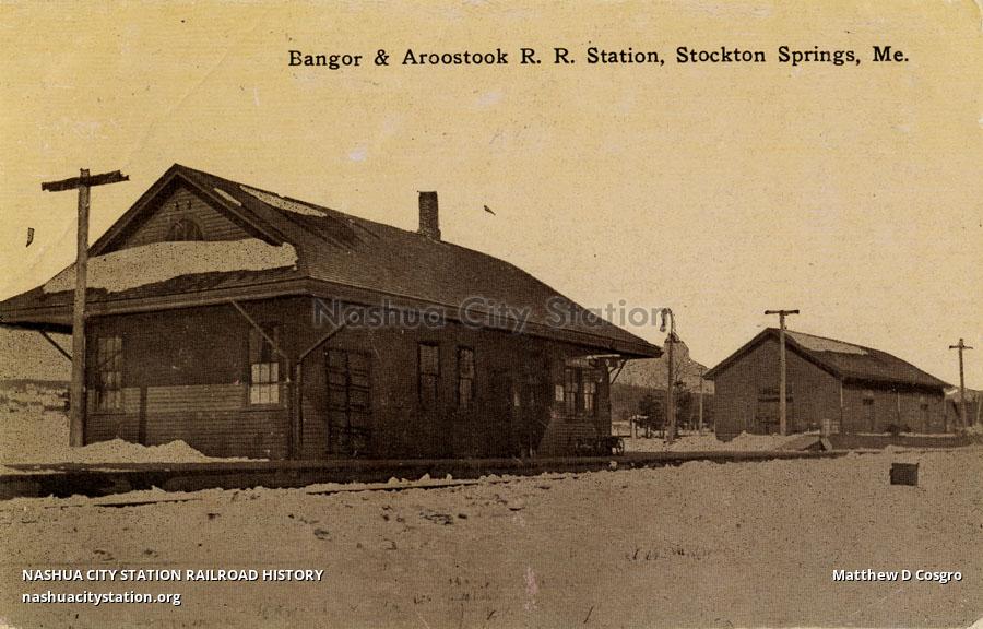 Postcard Bangor & Aroostook Railroad Station, Stockton Springs, Maine