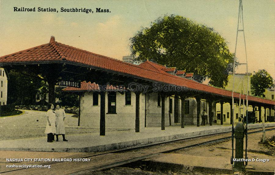 Postcard Railroad Station, Southbridge, Massachusetts Railroad History