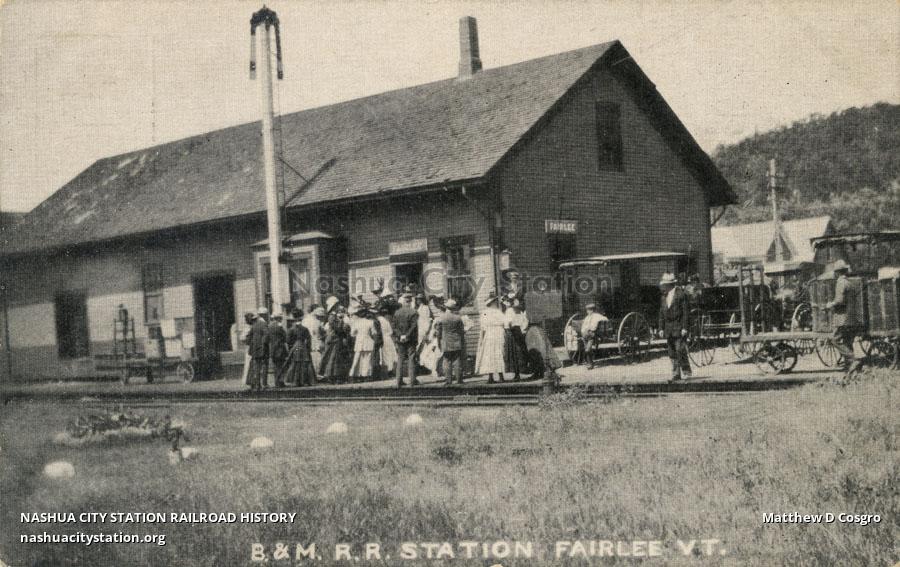 Postcard Boston & Maine Railroad Station, Fairlee, Vermont Railroad