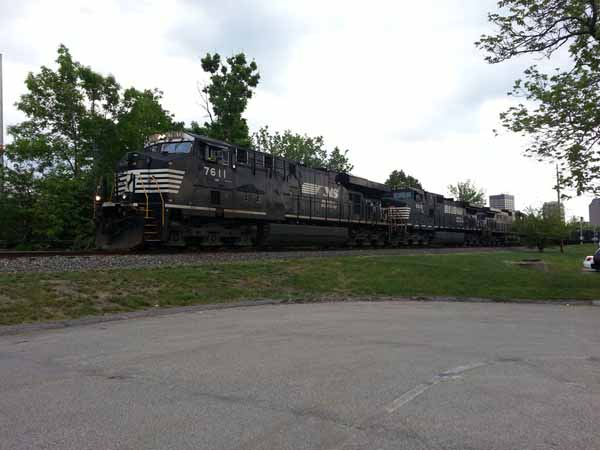 Northbound loaded coal train through Manchester